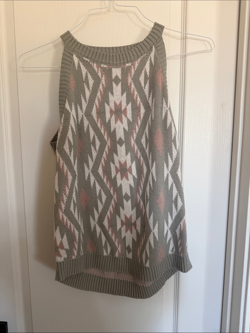 Aztec Knit A-Line Skirt in Sage, Ivory & Blush